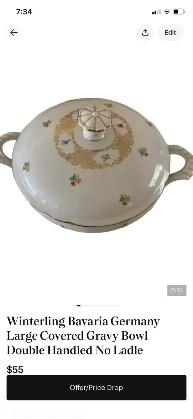 Zeh Scherzer Bavaria Germany Antique Porcelain Covered Vegetable Tureen with Flo